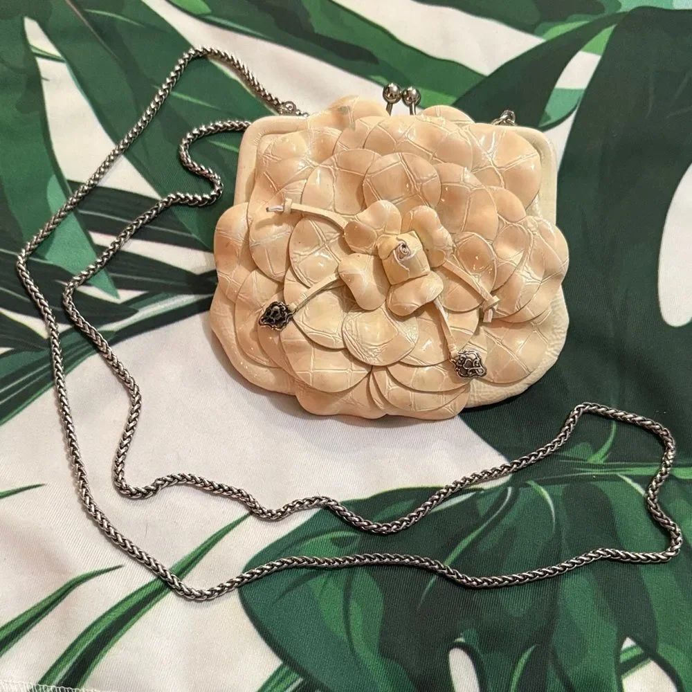 * Brighton Cream Floral Clutch with Silver Chain